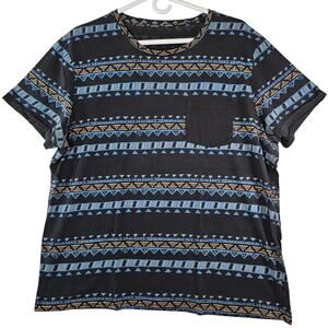 Vintage Single Stitch Aztec Pattern Black Pocket T-Shirt Mens L-XL Blue Tan 90s